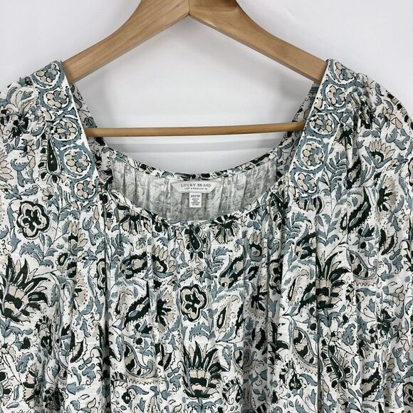 Lucky Brand Top Size XS Womens Green Peasant Border Print Square Neck Heritage - Picture 2 of 9